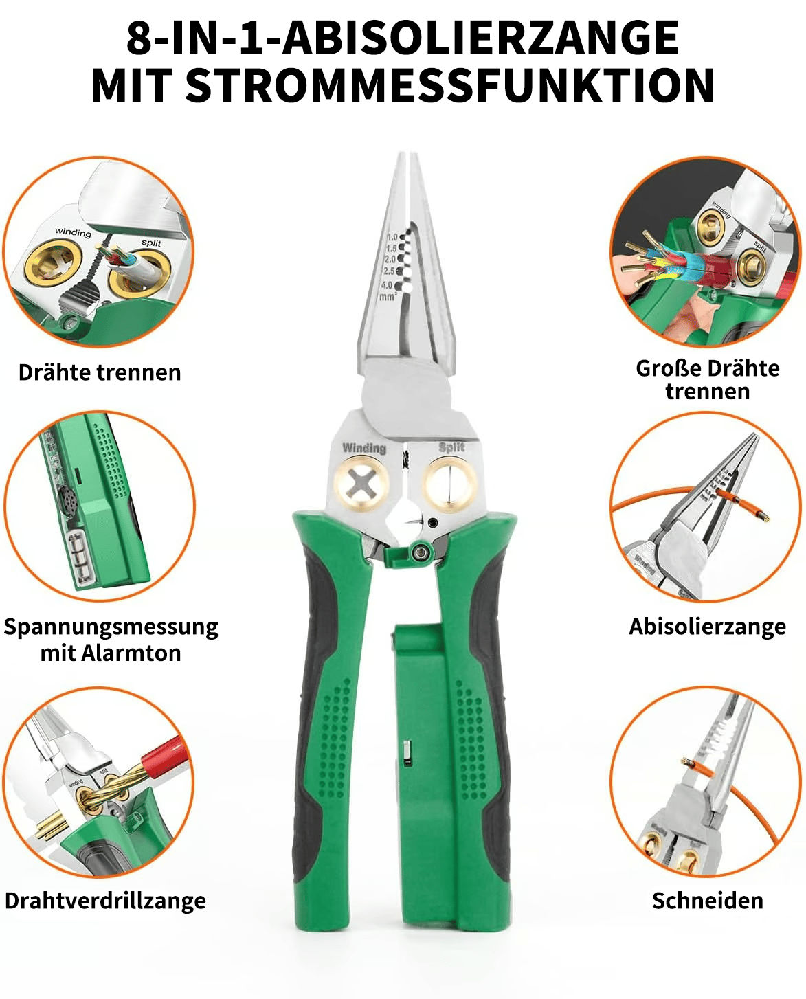 🔥Letzter Tag Verkauf 49% Rabatt🔥8-in-1-Drahtabisolier- und Verdrehpzange zum Schneiden und Ziehen von Drähten – Kabelklemme, Spannungsprüfzange