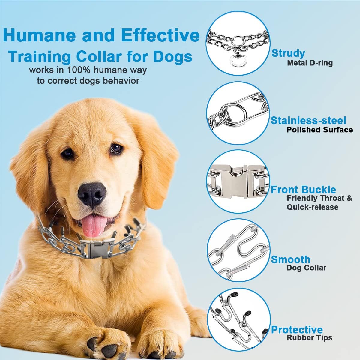 Prong Pinch Collar for Dogs, Adjustable Training Collar with Quick Release Buckle for Small Medium Large Dogs(Packed with Two Extra Links) (M/L(18-23