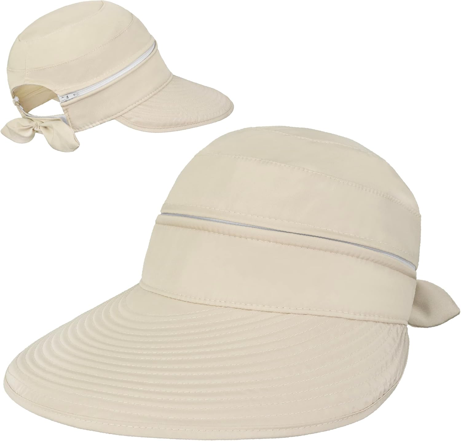 SUN CUBE Women Sun Hat for Outdoor UV Protection, Wide Brim Sun Hat Ponytail, Convertible Zip-Off Beach Hat Visor