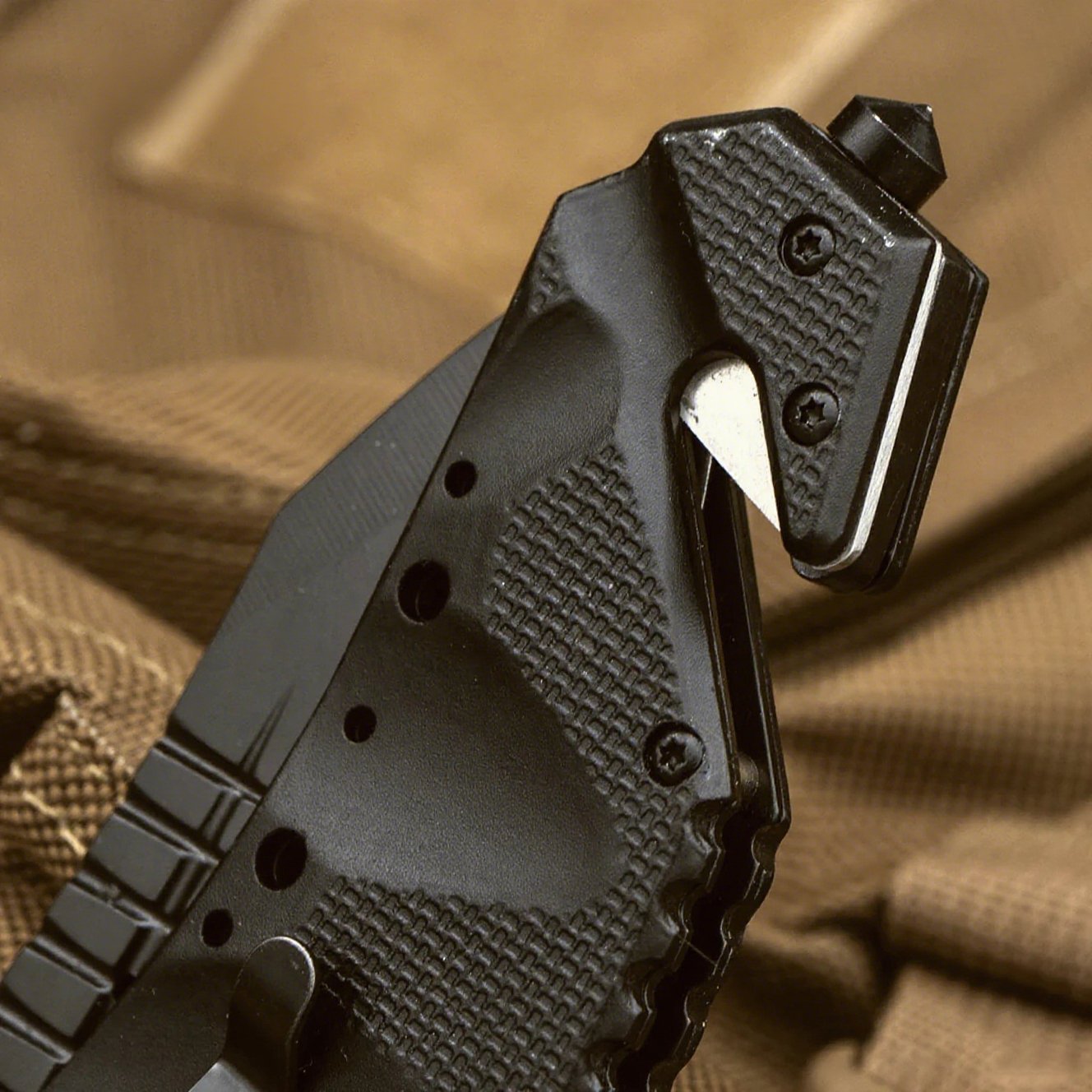 Pocket Knife Full Edge Spear Point Recurve Blade + Glass Breaker & Cord Cutter