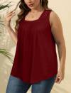 Saloogoe Summer Tank Tops for Women Loose Fit Pleated Square Neck Sleeveless Tops Curved Hem Flowy