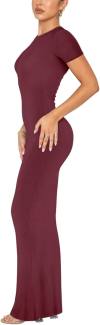 REORIA Women's Basic Summer Casual Lounge Long Dress Elegant Short Sleeve Crew Neck Bodycon Maxi Dresses