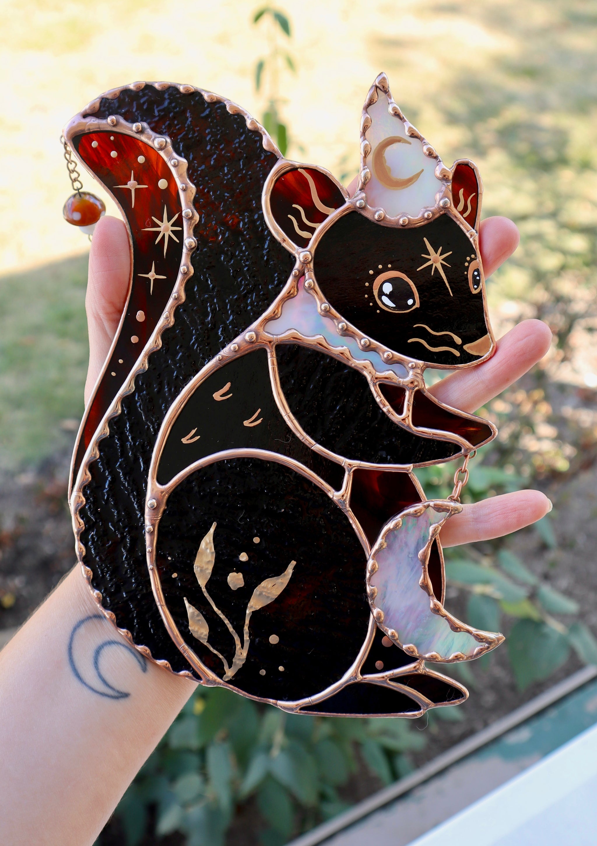 Handmade Opossum Stained Glass Suncatcher