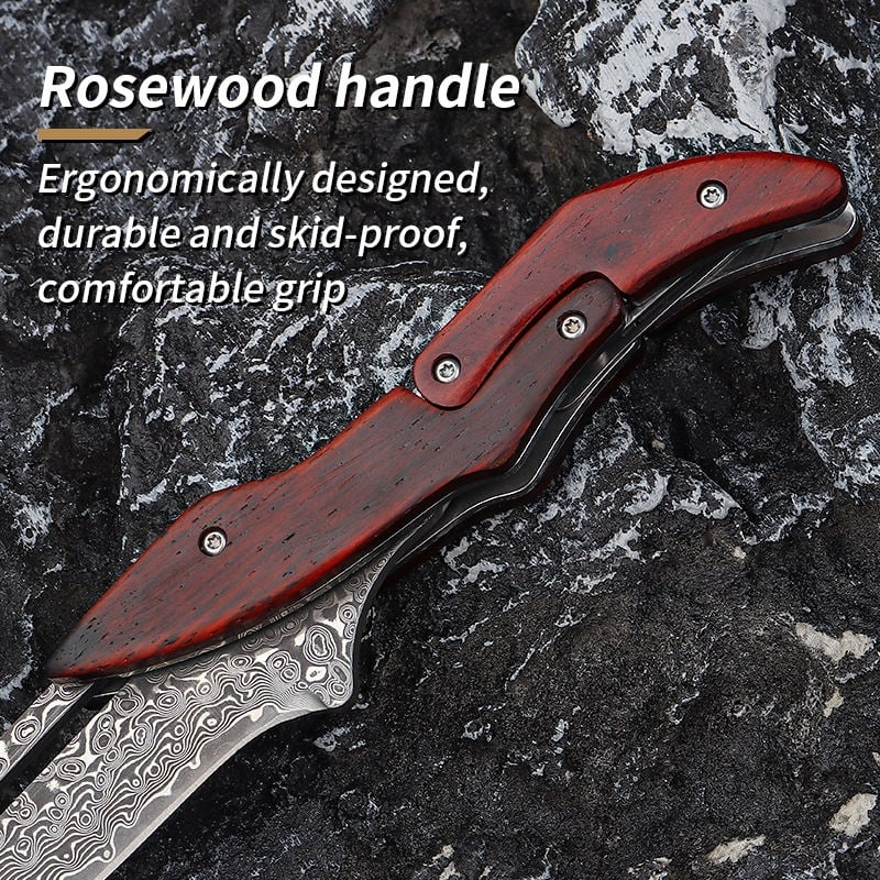 💥LAST DAY SALE 50% OFF💥Wood Handle Damask Folding Pocket Knife⚡BUY 2 FREE SHIPPING