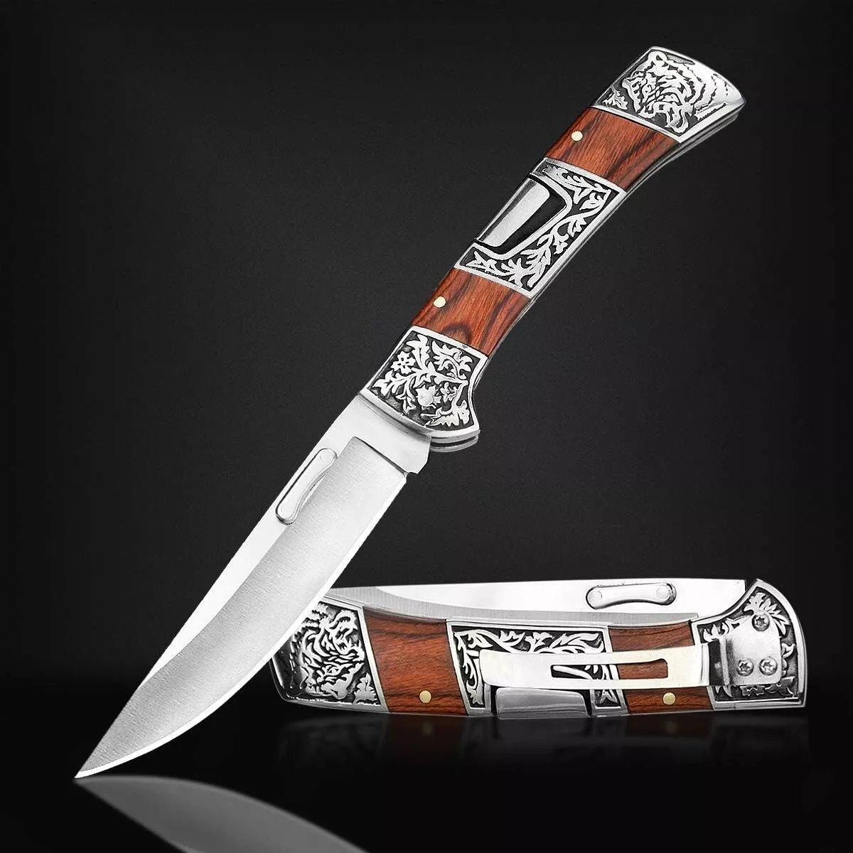 🔪 Folding EDC Pocket Knife – Classic Wood Handle
