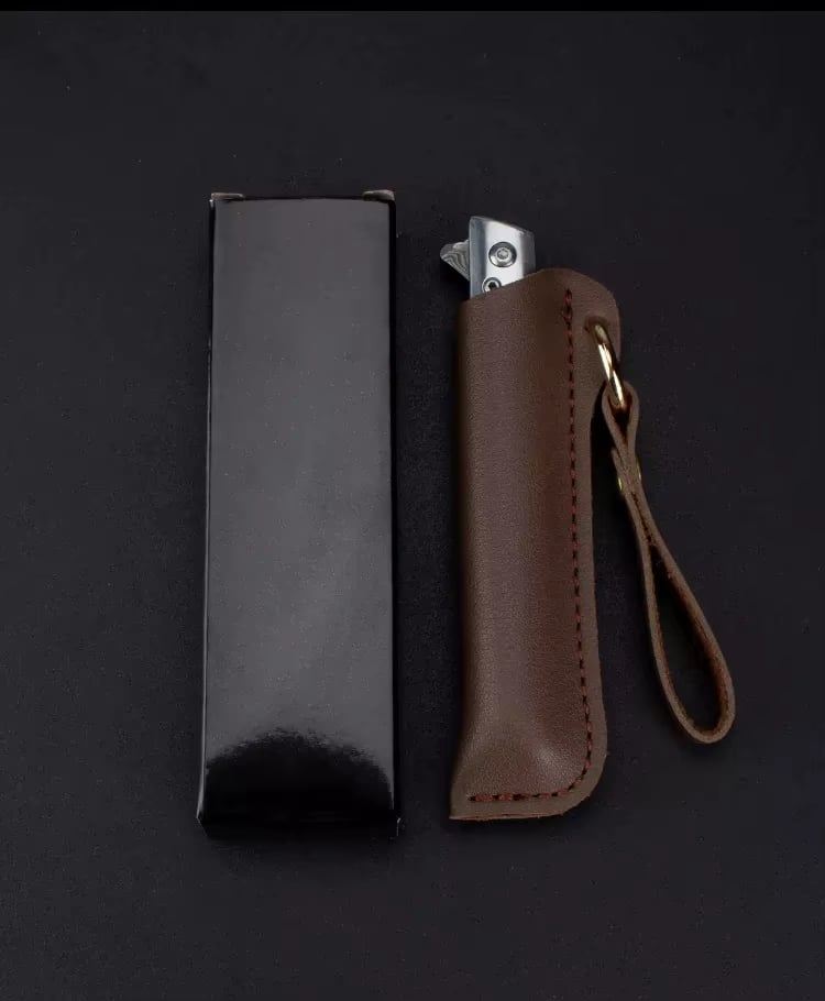 🌲 Outdoor Folding Knife with Wooden Handle & Leather Sheath