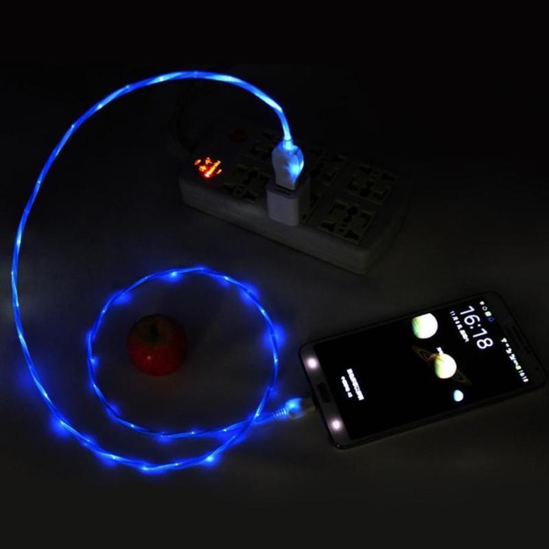 1m Cool LED Visible Flowing Micro USB Charging Cable for iPhone/Android