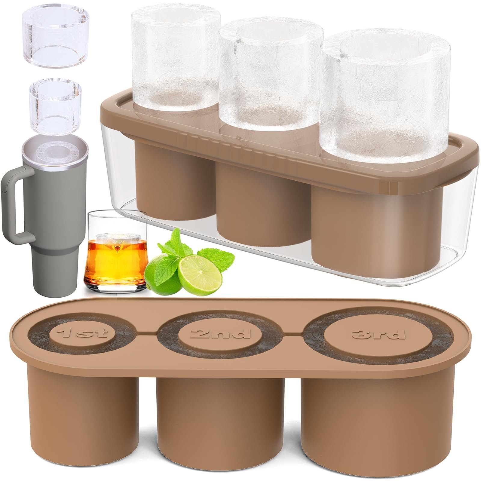 👍Last Day Promotion 60% OFF🎁3 Pcs Silicone Cylinder Ice Mold with Lid and Bin for Freezer