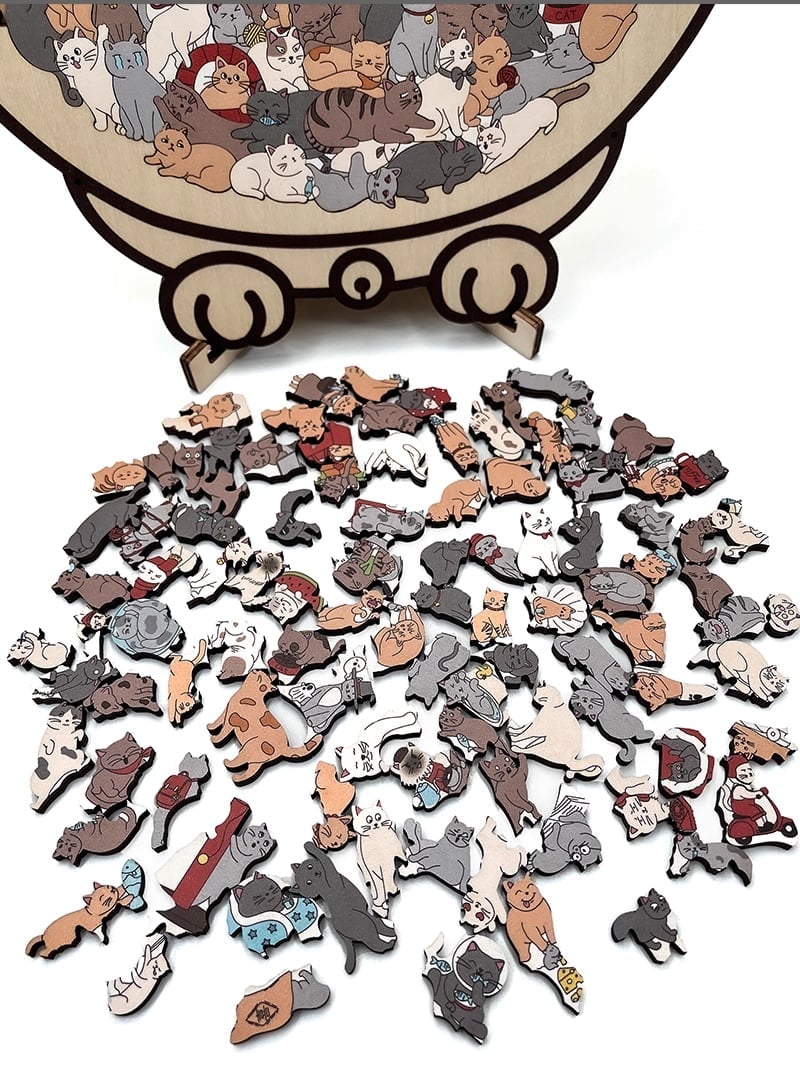 🎁TikTok Last Day Sale - 70% OFF🔥135-Piece Morandi-Colored Cat Shaped Wooden Jigsaw Puzzle