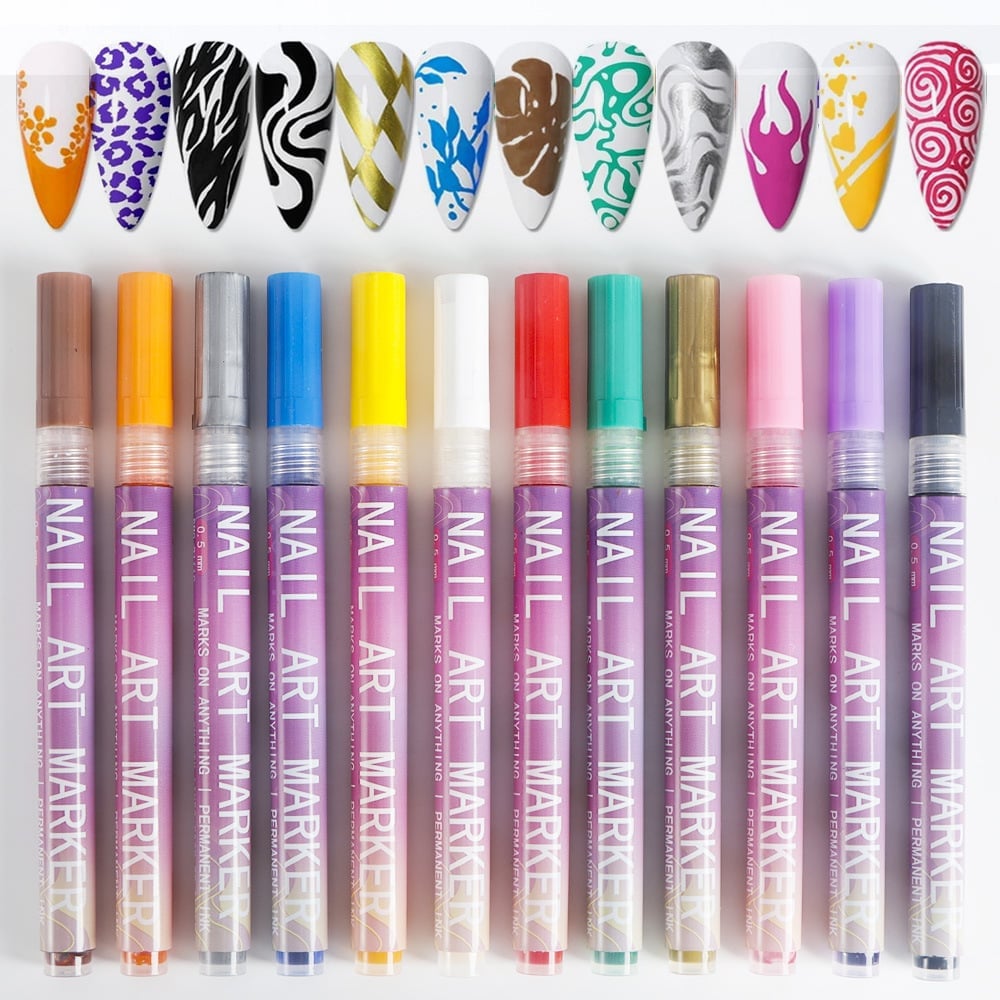🎨12 Color Nail Doodle Pen for DIY Nail Art