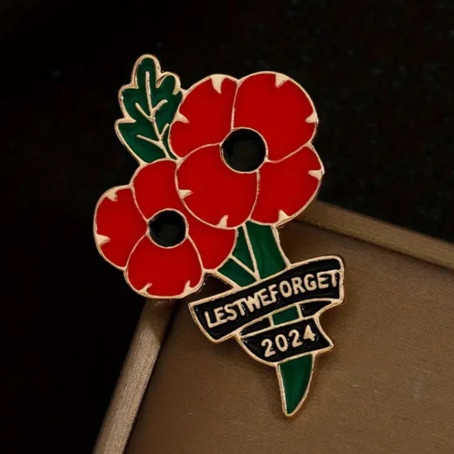 Limited Edition - Memorial Day Red Black Poppy Lest We Forget 2024 Lapel Pin Badge