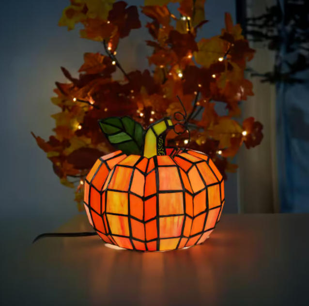 🎃Halloween Sale 50% OFF- Orange Indoor Patch the Pumpkin Stained Accent Lamp