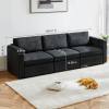 Sweetcrispy Convertible Modular Sectional Sofa, 3 Seat Sectional Couches for Living Room, Basic Shape Modern Fabric Modular Sofa Sleeper with Double Chaise for Home, Apartment, Dorm, Dark Grey