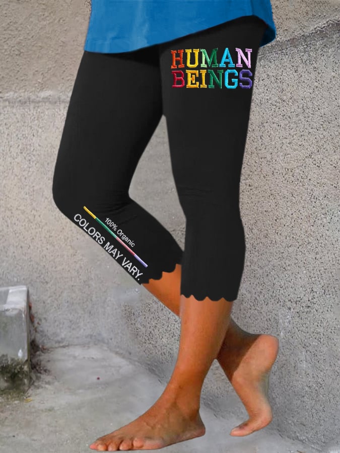 Retro Human Beings 100% Organic Colors May Vary Human Rights Equality Pride Print Leggings