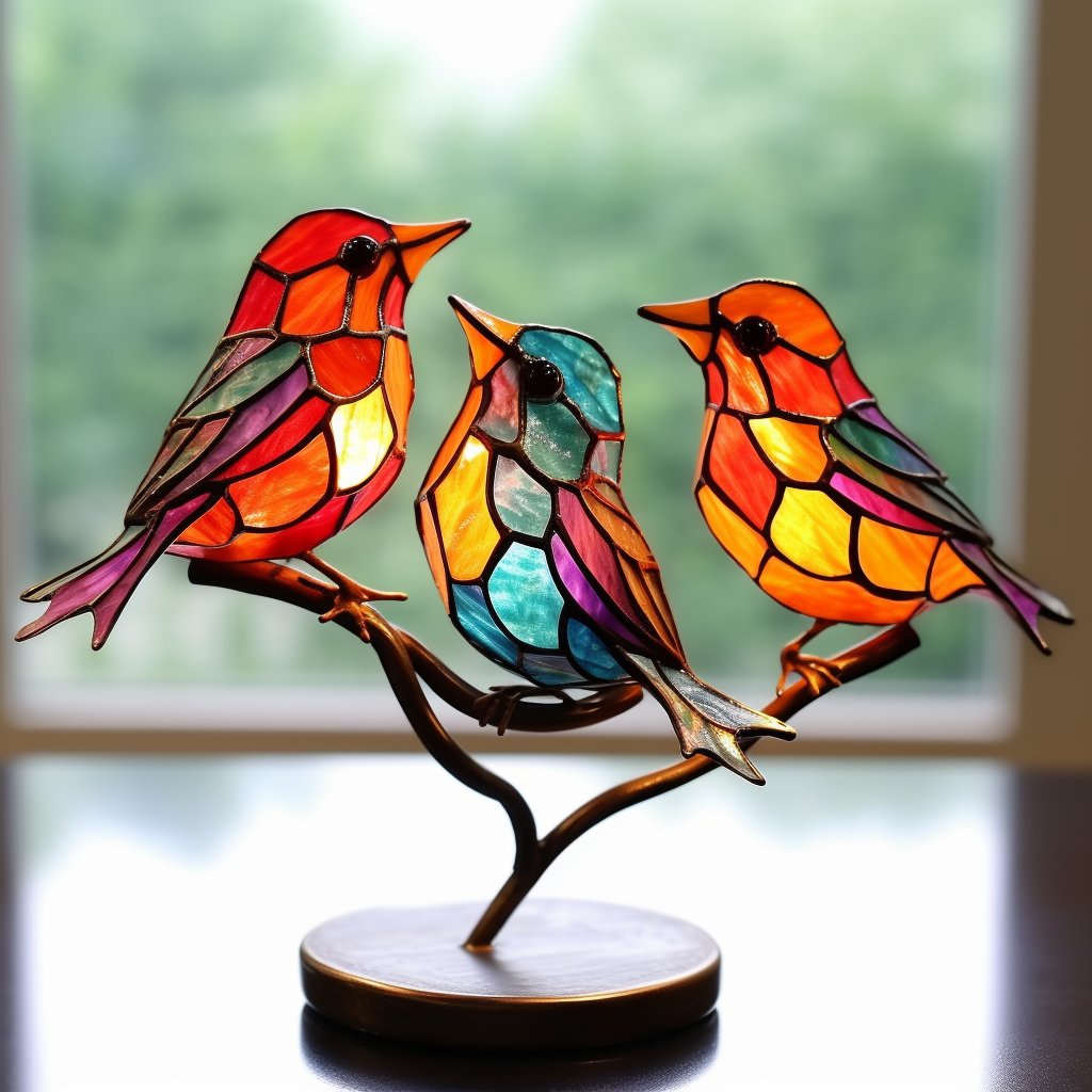 𝐇𝐀𝐍𝐃𝐌𝐀𝐃𝐄🌈Bunte Vögel auf Zweig-Desktop-Ornamenten🕊️- Kostenloser Versand