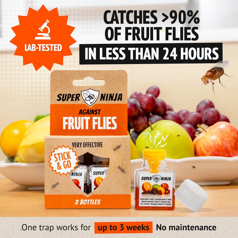 Super Ninja Fruit Fly Trap - Highly Effective Indoor Traps - Up to 3 Weeks per Bottle