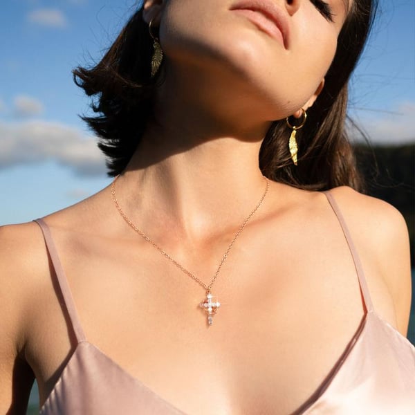 🎁 Today Only 49% Off - Crown Cross Necklace,Water and Sweat Resistant, Color-Resistant