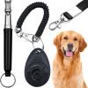 2 Pack Dog Whistle, 2 Pack Dog Clicker, 2Pack Lanyard, Dog Training Kit, Professional Recall Dog Training Whistles, Adjustable Ultrasonic Silent Dog Whistle (Black)