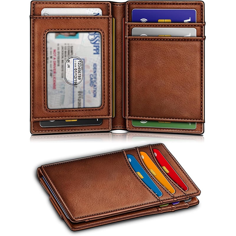 Magnetic Closure Slim Wallet-Microfiber Leather Front Pocket Wallet for Men,RFID Blocking,Holds 12 Cards and Money Clip