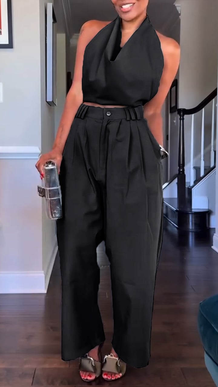 🔥60% OFF💃💎Own the Look, Save More!✨Women's Halter Neck Sleeveless Cotton and Linen Casual Suit