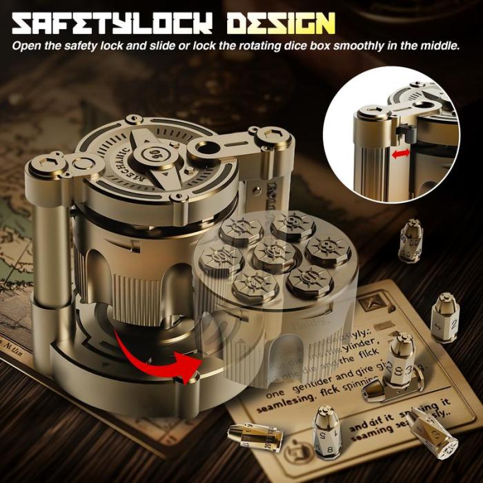 🔥Golden Metal Polyhedral Dice Set Toy of 7 with Spinning, Wheel Cylinder Container Metal Dice Set for DND,Cyberpunk Style Dice,Warhammer 40K,Sci-Fi,Adventure,or Mystery Theme Tabletop Games