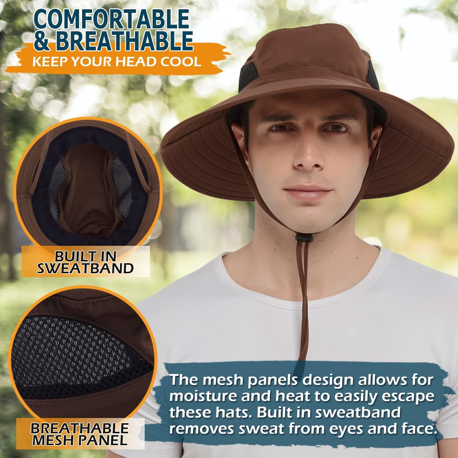 EINSKEY Unisex Sun Hat, Waterproof Wide Brim Bucket Hat Packable Boonie Hat for Fishing Hiking Gardening Safari Beach