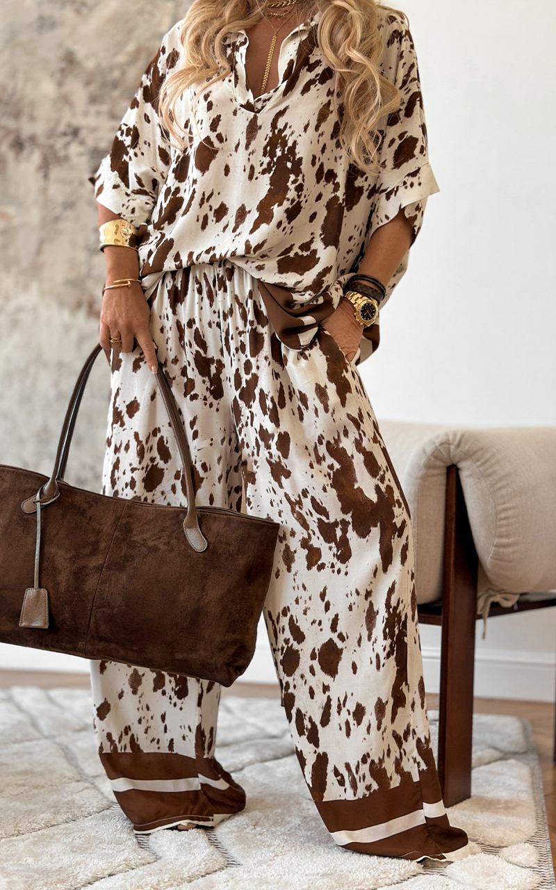 Women's V-neck Bohemian Print Casual Suit