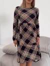 Women's Round Neck Plaid Print Dress