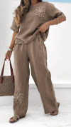 Women's Round Neck Short Sleeve Cotton and Linen Casual Suit