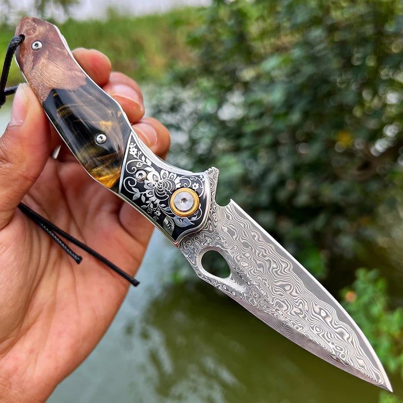 Handcrafted Damascus Steel Folding Knife • Mamba BY ATENAS™