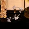 Vintage Crystal Butterfly Flower Ear Cuffs 2pcs Non-Pierced Sparkling Iced Out Rhinestone Butterfly Cartilage Climber Ear Wrap Prom Party Festival Ear Jewelry for Women