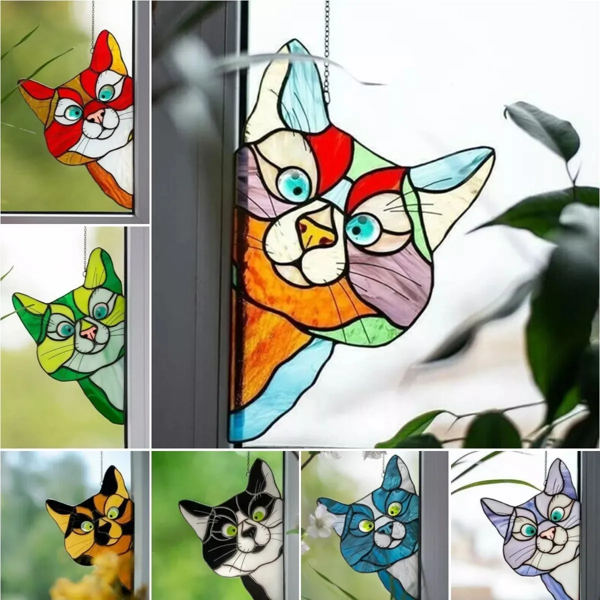 🔥Clear Stock Last Day 49% OFF🔥Handmade Stain Cat Suncatcher For Window-Buy 5 Get 5 Free -- 10 Pcs & Free Shipping