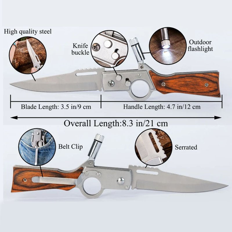 Handcrafted Pocket Shape AK47 Knife With Led