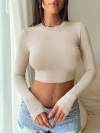 Women's Round Neck Long Sleeve Short Blouse