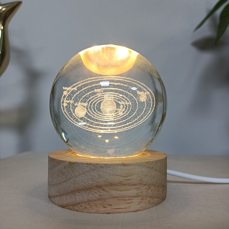 Solar System Ball Wooden Base Lamp