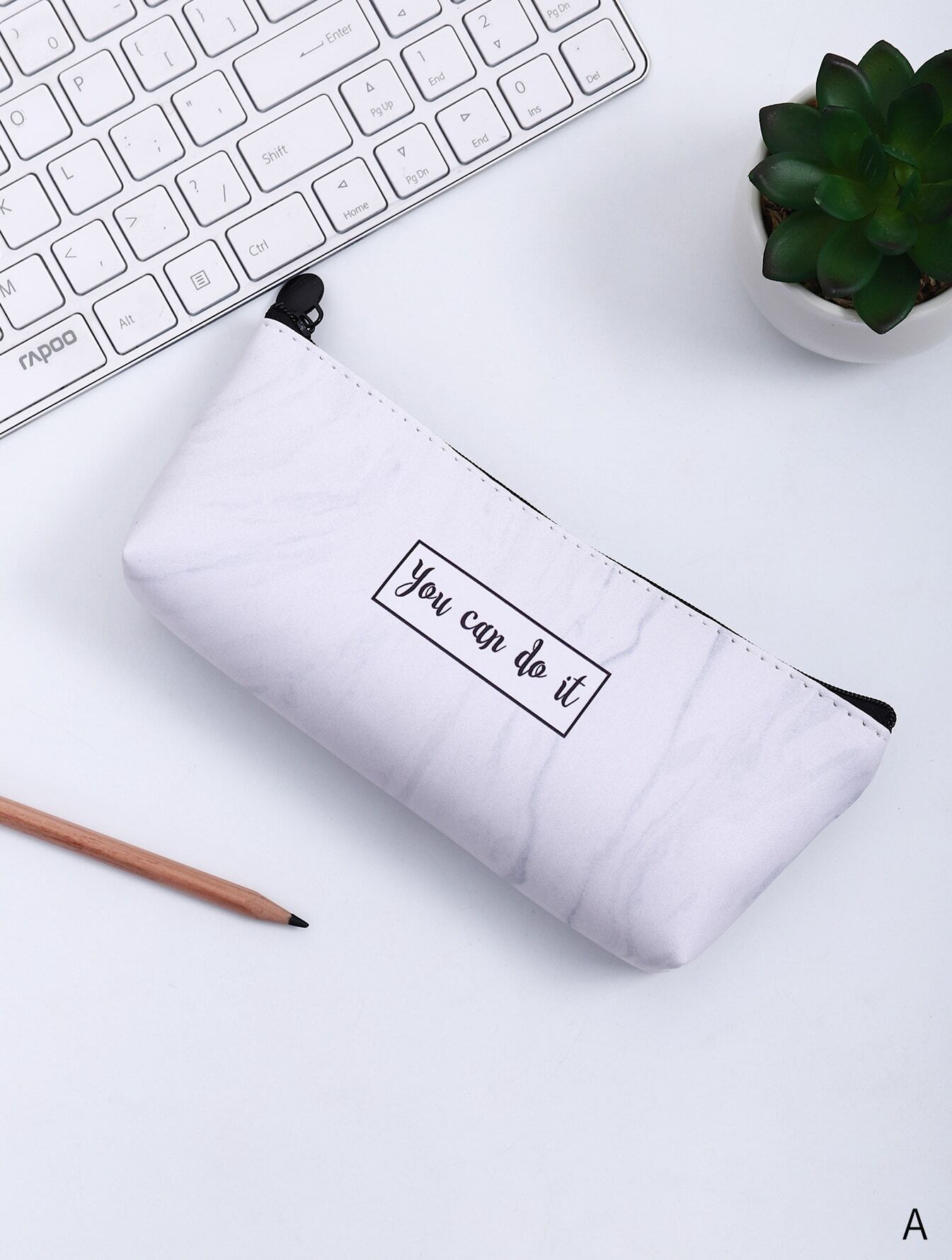 Slogan Print Pencil Case 1pc