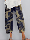 Women Loose Printed Solid Color Elastic Waist Pocket Pants