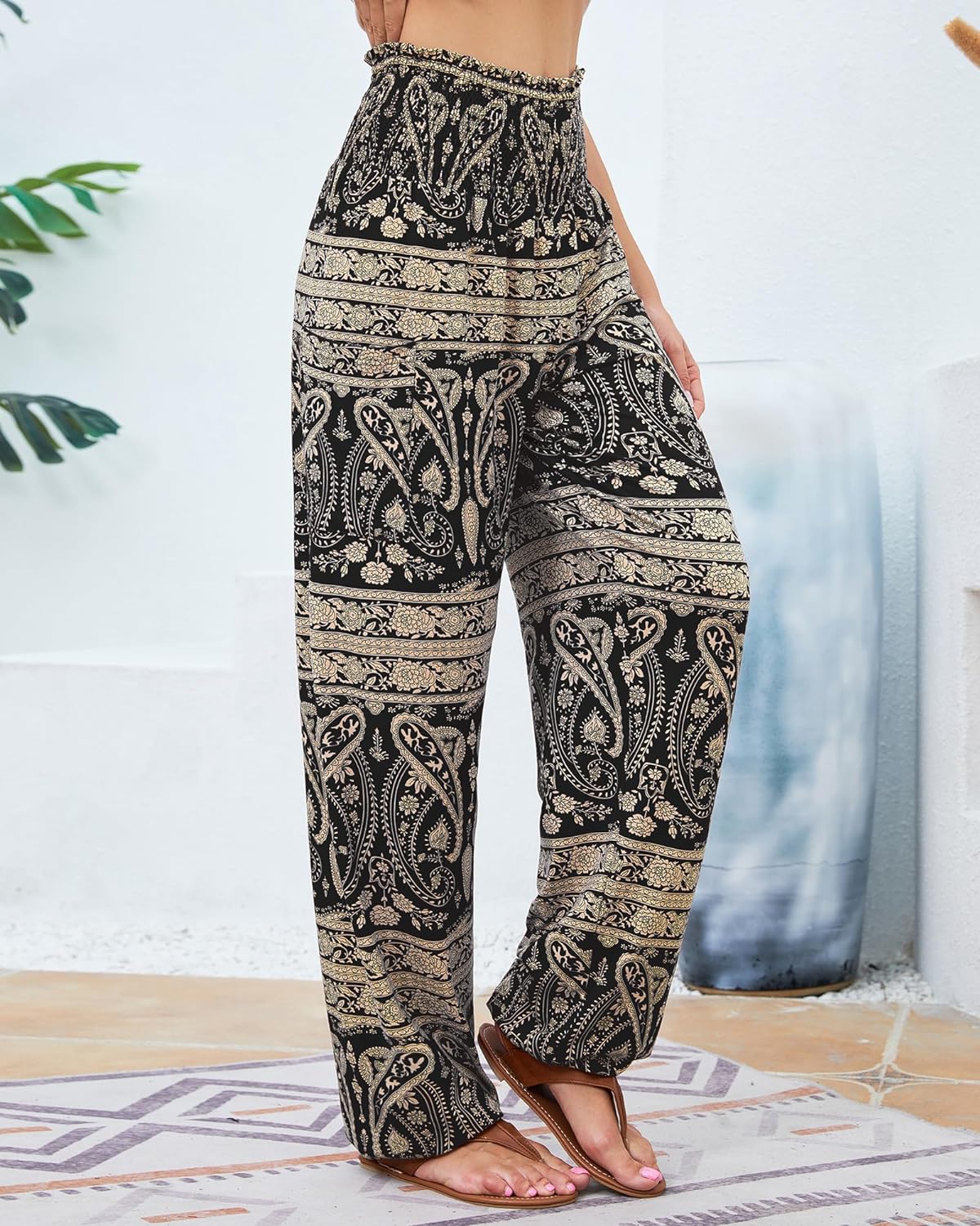 QIANXIZHAN Women's Harem Pants, High Waist Yoga Boho Trousers with Pockets