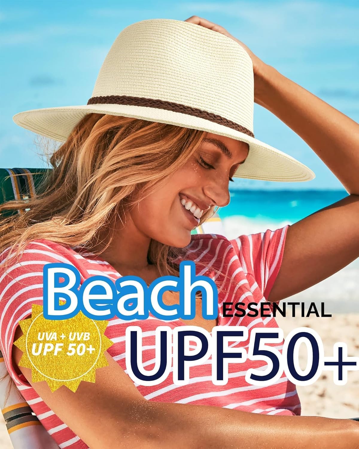 FURTALK Sun Hats for Women Summer Wide Brim UV UPF 50+ Panama Fedora Foldable Packable Straw Beach Hat