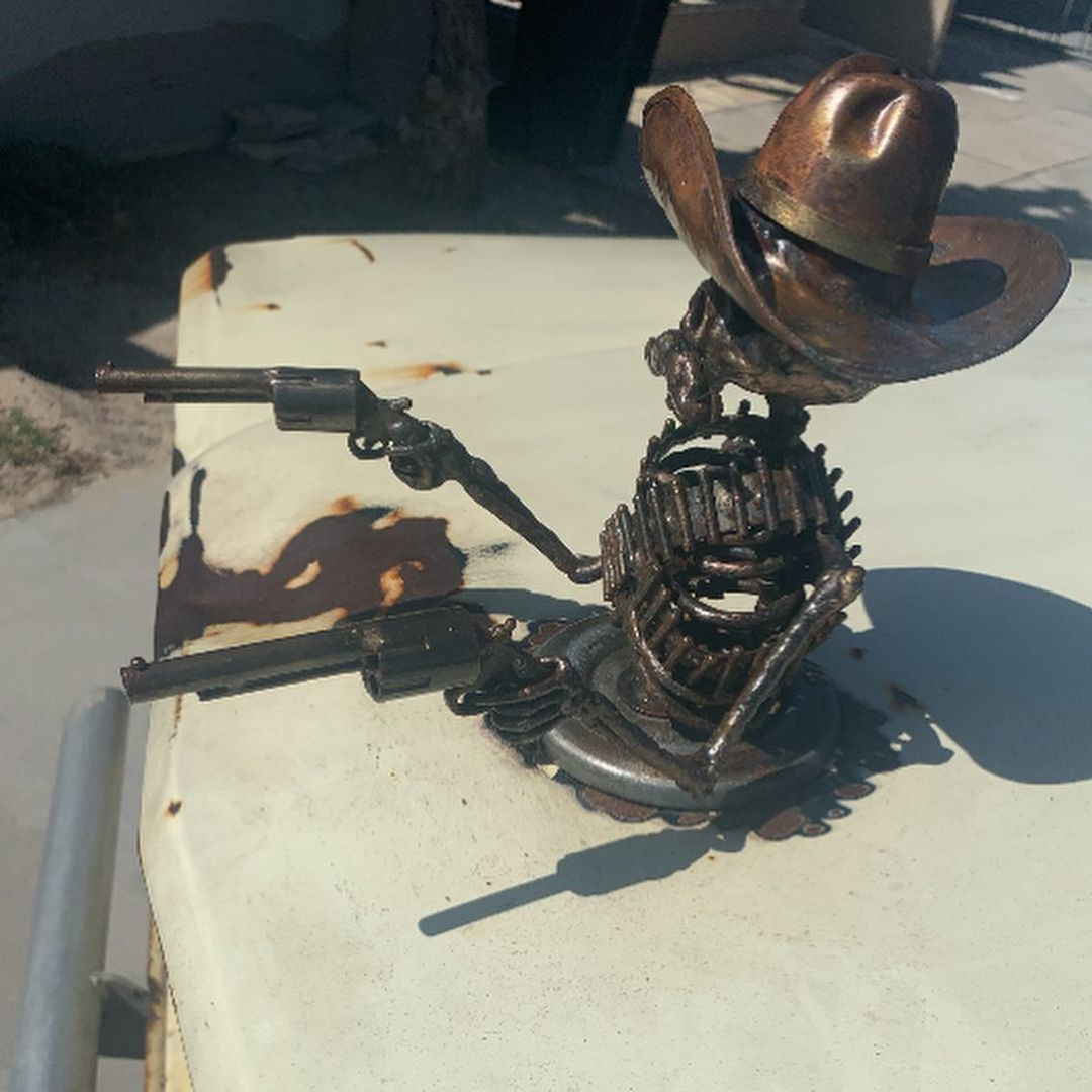 Cowboy Skull Gunslinger Hood Ornament Sculpture