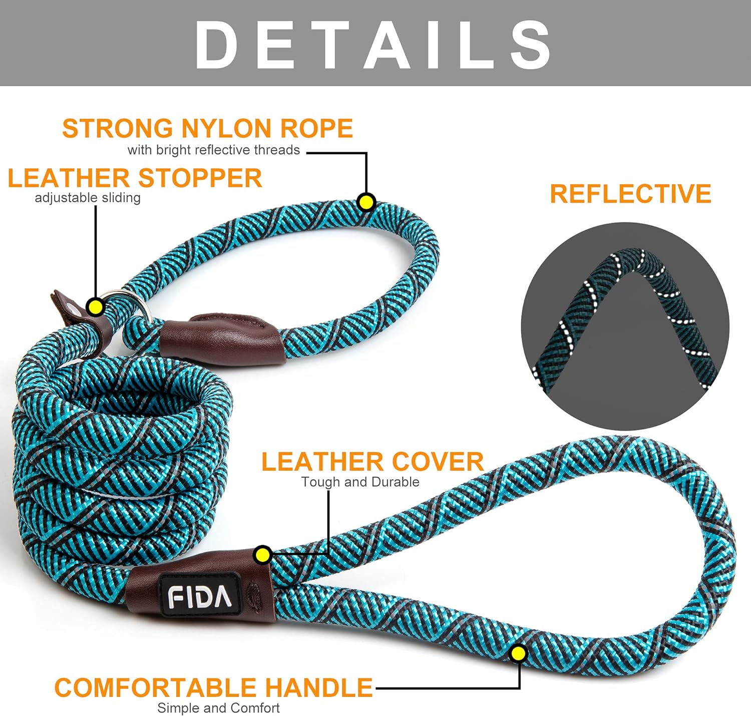 Fida Durable Slip Lead Dog Leash, 6 FT x 1/2