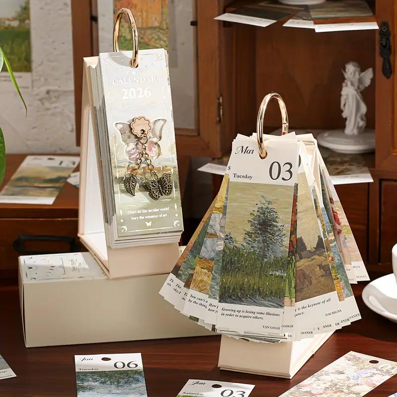 🎁TikTok Last Day Sale - 70% OFF🎉2026 Vintage European Style Oil Painting Flip Calendar🎨