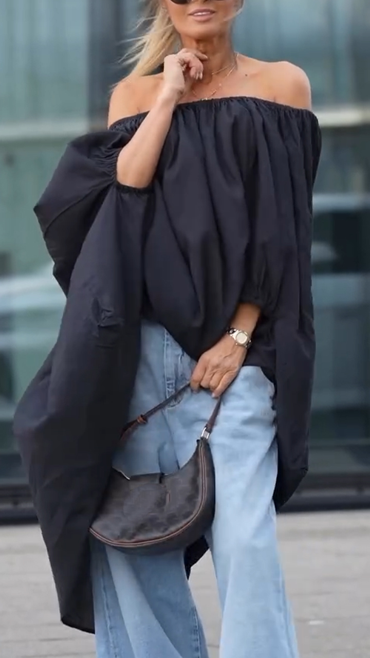 Ladies with Irregular Collar and Loose Temperament Tops