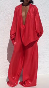 Women's V-neck Lapel Shiny Fabric Fashion Casual Suit