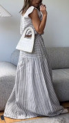 Ladies' Round Neck Striped Top+patchwork Skirt Casual Suit