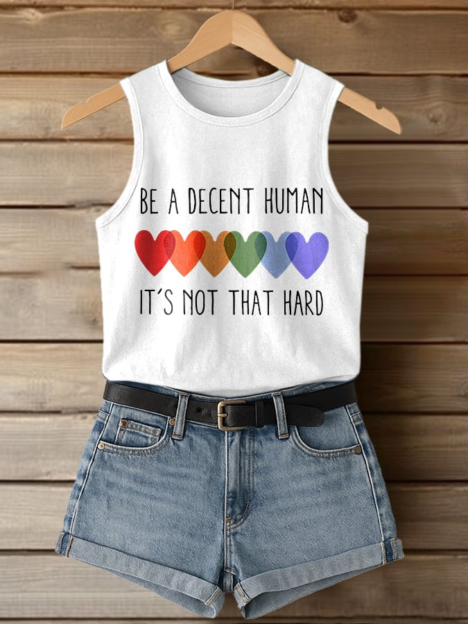 Retro Be A Decent Human It's Not That Hard Print Tank Top