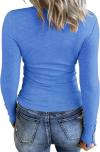 KINLONSAIR Women’s Long Sleeve Henley T Shirts Button Down Slim Fit Tops Scoop Neck Ribbed Knit Shirts