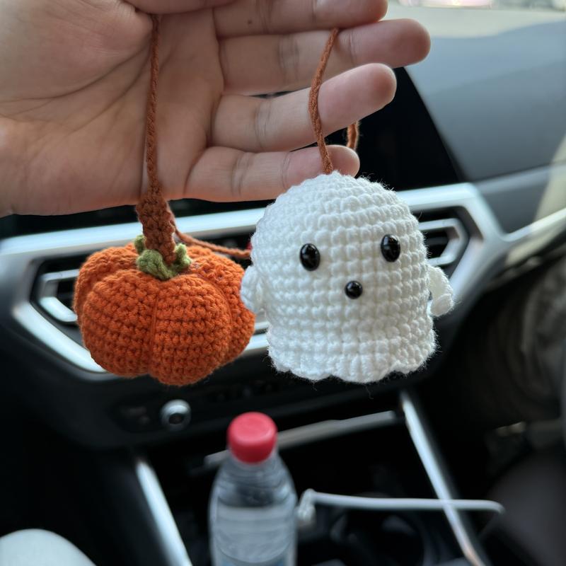 🎁TikTok Last Day Sale - 70% OFF👻Crochet Ghost & Pumpkin Rear View Mirror Hanging Car Charm