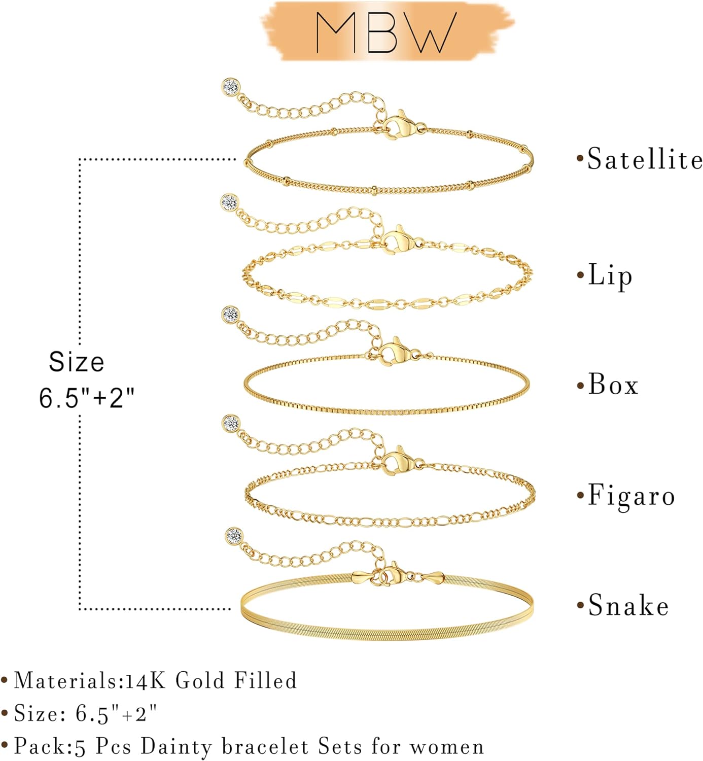 Gold Bracelets for Women, 14K Dainty Gold Plated Stackable Bracelets for Women Trendy Gold Bracelet Stack Set Waterproof Chain Bracelets Paperclip Adjustable Tennis Minimalist Tiny Cute Jewelry