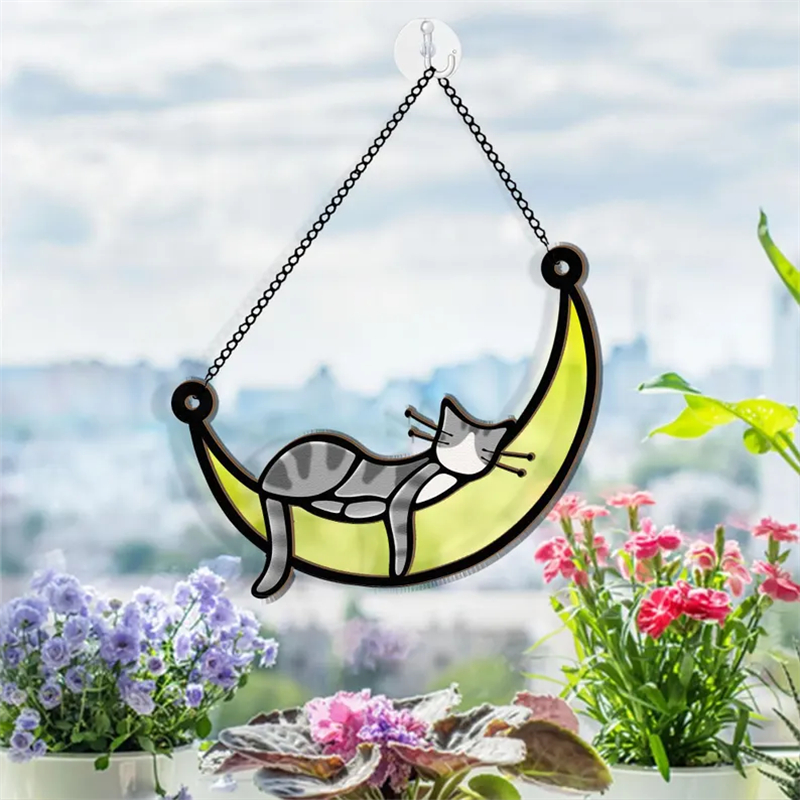 🐈🌙Sleeping Cat On Moon - Window Hanging Suncatcher Ornament